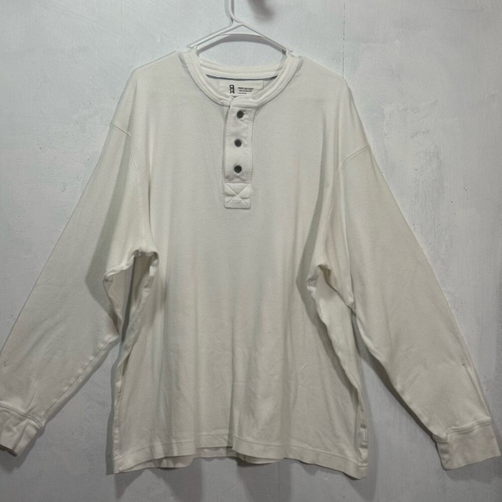 Old Navy Prints On Finery Long Sleeve White Henley Shirt Men’s Sz XXL